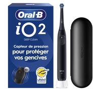 Oral-B iO2 Noire - Brosse à Dents Électrique Rechargeable avec Étui de Voyage - 3 Modes de Brossage - Capteur de Pression Intelligent - 1 Brossette
