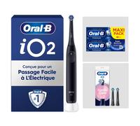 Oral-B iO2 Noire - Pack Nettoyage Douceur avec : 1 brosse à dents électrique + 2 dentifrices + 2 brossettes