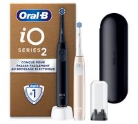 Oral-B iO 2 Duo Brosses A Dents Electriques Pour Adultes, Noire et Rose Clair, 3 Modes De Nettoyage, Doux Pour Les Gencives, Brossage Souple, 2 Brossettes Oral B De Rechange, Chargeur, Etui De Voyage