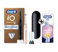 Oral-B iO 2 Duo Brosses A Dents Electriques Pour Adultes, Noire et Rose Clair, 3 Modes De Nettoyage, Doux Pour Les Gencives, Brossage Souple, 2 Brossettes Oral B De Rechange, Chargeur, Etui De Voyage