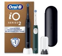 Oral-B iO 2 Duo Brosses A Dents Electriques Pour Adultes, Noire et Vert Forêt, 3 Modes De Nettoyage, Doux Pour Les Gencives, Brossage Souple, 2 Brossettes Oral B De Rechange, Chargeur, Etui De Voyage