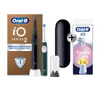 Oral-B iO 2 Duo Brosses A Dents Electriques Pour Adultes, Noire et Vert Forêt, 3 Modes De Nettoyage, Doux Pour Les Gencives, Brossage Souple, 2 Brossettes Oral B De Rechange, Chargeur, Etui De Voyage