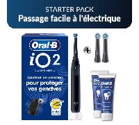 Oral-B iO2 Starter Pack : Passage facile à l'électrique | Brosse à dents électrique iO2 Noire + 2 brossettes Gentle Care Noires + 2 dentifrices Oral-B Email Renforcé