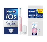 Oral-B iO3 Rose - Pack Sensibilité avec : 1 brosse à dents électrique + 2 dentifrices + 2 brossettes