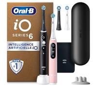 Oral-B iO6 Brosses À Dents Électriques, Noire et Rose, Avec Le Capteur De Pression Pour Protéger Les Gencives, Lot De 2 Avec Des Accessoires, 2 Brossettes De Rechange, Chargeur, Étui De Voyage