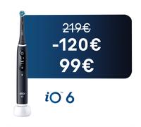 Oral-B iO 6 Brosse À Dents Électrique Noire Pour Adultes, 5 Modes De Nettoyage Avec Blancheur Et Douceur, Capteur De Pression Pour Protéger Les Gencives, 3 Brossettes De Rechange, 1 Étui De Voyage