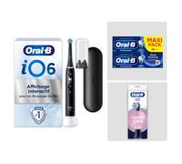 Oral-B iO6 Noire - Pack Nettoyage Classique avec : 1 brosse à dents électrique + 2 dentifrices + 4 brossettes + 1 étui de voyage
