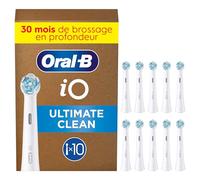 Oral-B Lot De 10 Brossettes De Rechange Ultimate Clean, AUTHENTIQUES, Blanches, Brossage En Profondeur, Elimination De La Plaque Dentaire, Brossette Ronde Pour Brosses Electriques Oral B iO, Carton