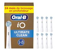 Oral-B Lot De 8 Brossettes De Rechange Ultimate Clean, AUTHENTIQUES, Blanches, Brossage En Profondeur, Elimination De La Plaque Dentaire, Brossette Ronde Pour Les Brosses Electriques Oral B iO, Carton