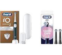 Oral-B Pack Brosse A Dents Electrique iO2 et Brossettes Gentle Care, ORIGINALES, Manche Oral B avec Embout Rond Et 3 Modes De Nettoyage, Têtes Noires Pour Brossage Le Plus Doux Et Soin Des Gencives