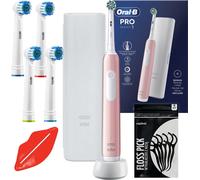 Oral-B Pro 1 brosse à dents électrique rose + 4 têtes de brossage de remplacement + étui blanc
