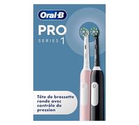 Oral-B Pro 1 Lot De 2 Brosses A Dents Electriques Rose Et Noire, Contrôle De Pression, 3 Modes De Nettoyage Avec Blancheur Et Sensibilité Pour Gencives, 2 Brossettes De Rechange Oral B, Chargeur