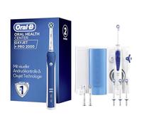 Oral-B Pro 2000+ Kit Brosse Ã€ Dent Electrique Rechargeable Avec Jet Dentaire 1 Hydropulseur Oxyjet, 1 Brosse Ã€ Dents , 4 Canules Oxyjet, 3 Brossettes, Blanc Bleu, Cadeau Fêtes Des Pères