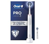 Oral-B Pro 3 3000 Brosse À Dents Électrique Oscillo-Rotative, Capteur De Pression Pour Protéger Les Gencives Sensibles, Mode Blancheur, 2 Brossettes Rondes De Rechange, 1 Chargeur, Blanche