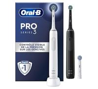 Oral-B Pro 3 3900 Brosses À Dents Électriques, Lot De 2, Contrôle De Pression Pour Protéger Les Gencives Sensibles, Mode Blancheur, 3 Brossettes Rondes De Rechange, 1 Chargeur, Blanche Et Noire