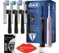 Oral-B Pro 3 3900N Noir + Rose Brosse à dents électrique Lot de 2 + 8 brossettes de rechange