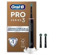 Oral-B Pro 3 Brosse À Dents Électrique Noire, Un Capteur De Pression Pour Protéger Les Gencives Sensibles, Des Accessoires, 3 Brossettes De Rechange, Douces Et Rondes, 1 Chargeur, Emballage En Carton