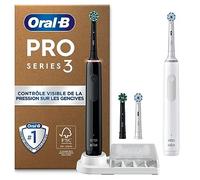Oral-B Pro 3 Brosses À Dents Électriques Noire Et Blanche, Un Capteur De Pression Pour Protéger Les Gencives Sensibles, Des Accessoires, 4 Brossettes Rondes De Rechange, 1 Chargeur, Emballage Carton