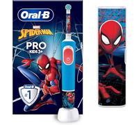 Oral-B Pro Brosse à dents électrique pour enfants, 1 tête de brosse à dents, 4 autocollants Spiderman, 1 étui de voyage, 2 modes avec mode sensible adapté aux enfants, à partir de 3 ans, prise