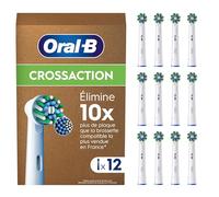 Oral-B Pro Brossettes De Rechange Cross Action ORIGINALES, Lot de 12 Embouts Ronds, Blancs, Compatibles Avec Des Brosses Electriques Oral B Pro, Filaments Pour Eliminer La Plaque Dentaire, En Carton