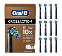 Oral-B Pro Brossettes De Rechange Cross Action ORIGINALES, Lot de 12 Embouts Ronds, Noirs, Compatibles Avec Des Brosses Electriques Oral B Pro, Filaments Pour Eliminer La Plaque Dentaire, En Carton