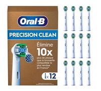 Oral-B Pro Lot De 12 Brossettes De Rechange Précision Clean, AUTHENTIQUES, Blanches, 3 Types De Filaments Et Tête Ronde Pour Un Nettoyage Précis, Embouts Pour Brosses A Dents Electriques Oral B Pro