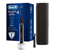 Oral-B Smart 4 Brosse À Dents Électrique Rechargeable Avec 1 Manche Connecté Bluetooth, Noir, 2 Brossettes Et 1 Étui De Voyage Offert