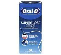 Oral-B Superfloss Lot de 2 fils dentaires pour appareils dentaires, bridges et implants - Fils préfabriqués pour une utilisation facile - Fil dentaire pour les endroits difficiles d'accès