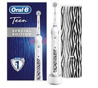Oral-B Teen Brosse à Dents Électrique, Connectée Bluetooth, 3 Modes de Brossage, Rechargeable, 1 Manche Blanc et 1 Étui de Voyage, Blanc/Noir