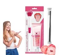 Oral Hygiene Brush & Tongue Cleansing Gel, Tongue Coating Gel, Probiotic Tongue Cleaning Gel Set, Probiotic Tongue Coating Cleaning Gel with Scraper, Tongue Cleaner Gel with Tongue Brush (Peach)