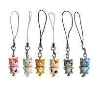 OralGos Lot de 6 Accroche Portable Porte-clés avec Pendentif Chat de Dessin Animé, Alliage Acrylique