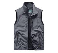 Oralidera Gilet de Pêche Homme Veste Gilet Multipoches Manteau Sans Manche Séchage Rapide Gilet de Chasse Reporter Photographe Randonnée Gilet de Plein air, Gris, L