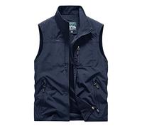 Oralidera Gilet de Pêche Homme Veste Gilet Multipoches Manteau Sans Manche Séchage Rapide Gilet de Chasse Reporter Photographe Randonnée Gilet de Plein air, Bleu, L