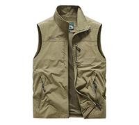 Oralidera Gilet de Pêche Homme Veste Gilet Multipoches Manteau Sans Manche Séchage Rapide Gilet de Chasse Reporter Photographe Randonnée Gilet de Plein air, Kaki, XL