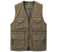 Oralidera Gilet Sans Manche Chasse pour Homme Veste de Pêche Multi-poches de Photographe Gilet de Reporter Homme Randonnée, Marron, XXL