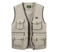 Oralidera Gilet Sans Manche Chasse pour Homme Veste de Pêche Multi-poches Gilet de Photographe Gilet de Reporter Homme Randonnée, Beige, S