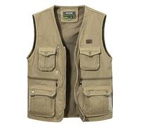 Oralidera Gilet Sans Manche Chasse pour Homme Veste de Pêche Multi-poches Gilet de Photographe Gilet de Reporter Homme Randonnée, Kaki, M