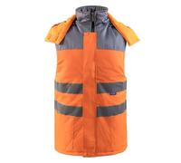 Oralidera Homme Gilet de Travail à Bandes Réfléchissantes Rembourré Manteau de Travail Réfléchissant sans Manches Haute Visibilité Gilet d'Hiver Chaud avec Capuche, Orange+Gris, L