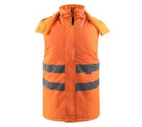 Oralidera Homme Gilet de Travail à Bandes Réfléchissantes Rembourré Manteau de Travail Réfléchissant sans Manches Haute Visibilité Gilet d'Hiver Chaud avec Capuche, Orange, XXL