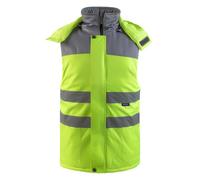 Oralidera Homme Gilet de Travail à Bandes Réfléchissantes Rembourré Manteau de Travail Réfléchissant sans Manches Haute Visibilité Gilet d'Hiver Chaud avec Capuche, Vert+Gris, XXL