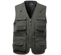 Oralidera Hommes Coton Extérieure Gilet de pêche Multi-Poches Photographie Chasse sans Manche Veste de Sport Gilet Journaliste, Vert, XL