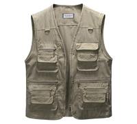Oralidera Hommes Gilet de Plein Air Multi-Poches Gilet sans Manche Rapide Gilet de Pêche Respirant Photographie Gilets Voyage Sport Extérieure, Kaki, S