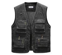 Oralidera Hommes Gilet de Plein Air Multi-Poches Gilet sans Manche Rapide Gilet de Pêche Respirant Photographie Gilets Voyage Sport Extérieure, Noir, XL