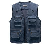 Oralidera Hommes Gilet de Plein Air Multi-Poches Gilet sans Manche Rapide Gilet de Pêche Respirant Photographie Gilets Voyage Sport Extérieure, Bleu, 4XL