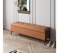 Oran Banc de rangement luxueux en similicuir avec base en métal - Repose-pieds rembourré élégant pour salon, chambre à coucher et entrée - Rangement à chaussures peu encombrant 90 x 40 x 45 cm