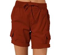 ORANDESIGNE Bermuda Pantalon de Randonnée pour Femme 15cm Short Cargo, Pantalon de Trekking d'extérieur léger à séchage Rapide avec Poches pour la Golf Camping Voyages A Rouge Foncé M