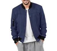 ORANDESIGNE Blouson Bomber en Daim pour Homme Classique Fit Manche Longue Baseball de Suède Bomber Veste Varsity Veste A Bleu Foncé L
