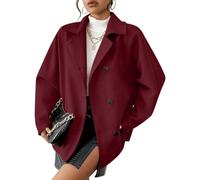 ORANDESIGNE Blouson Femme Manteau Court Col Rabattu Trench-Coat Boutonné Classique Caban à Manches Longues D'Hiver A Vin Rouge XS