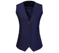 ORANDESIGNE Bolero Femme Gilet de Costume Cardigan sans Manche Chic Gilet Col en V Simple Boutonnage Couleur Unie Tenue de Travail D Bleu Marine L