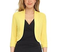 ORANDESIGNE Boléros Femme Boléro Gilet Court Rétro à Manches 3/4 Cardigan Elegante Veste Ouvert Devant Couleur Unie Chic pour Robe Mariage Cérémonie Travail Bureau Veste A Jaune XS
